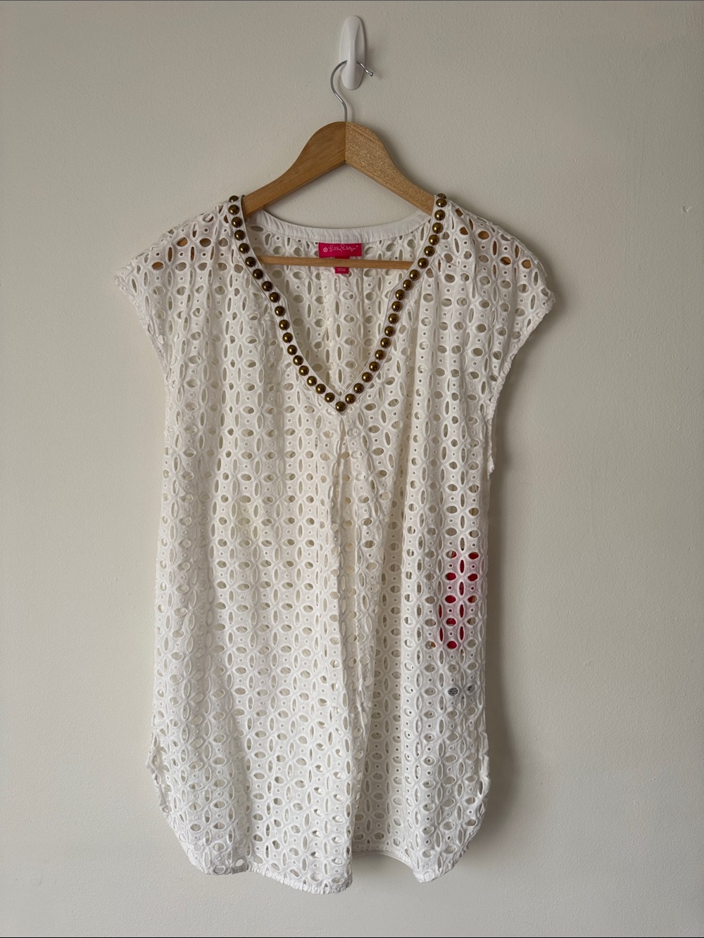 Lilly Pulitzer for Target White Eyelet Beaded Women's Swim Cover Up Size Large